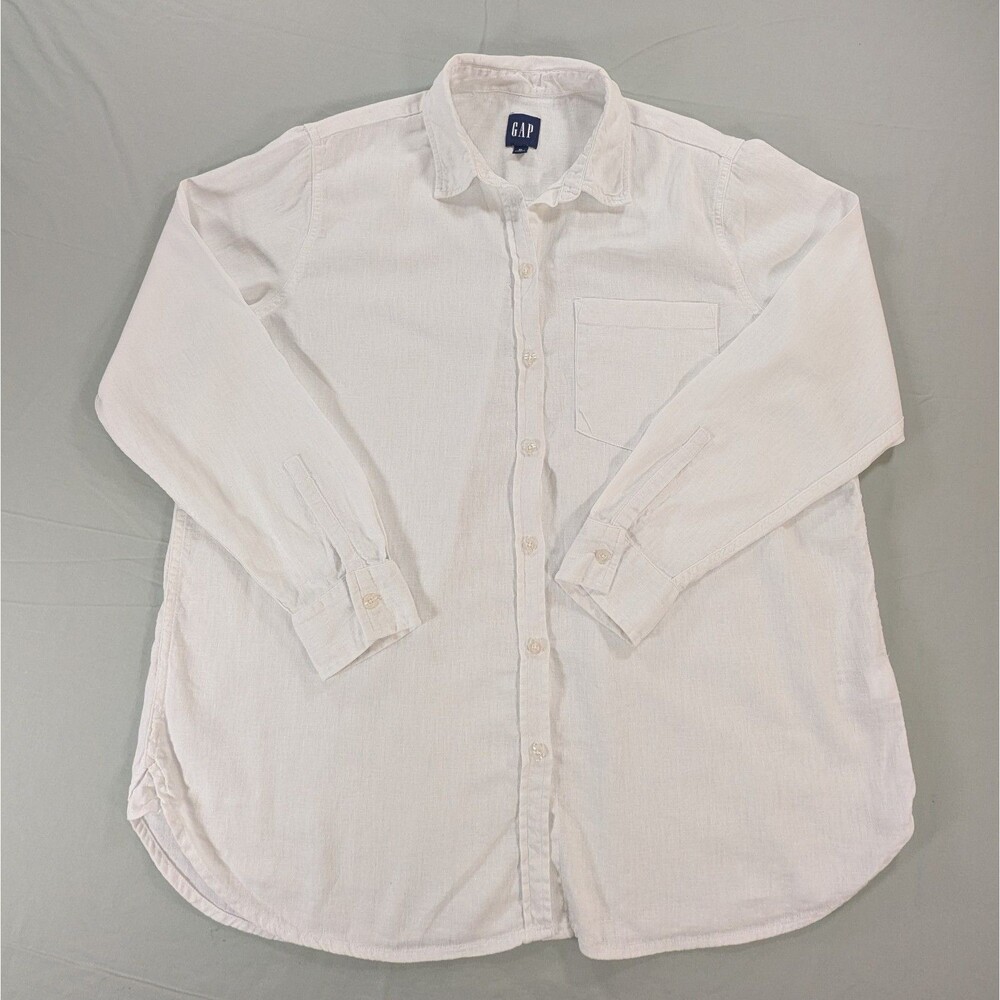 GAP Linen Rayon Blend Shirt Men's Size XL White Button Down Long Sleeve